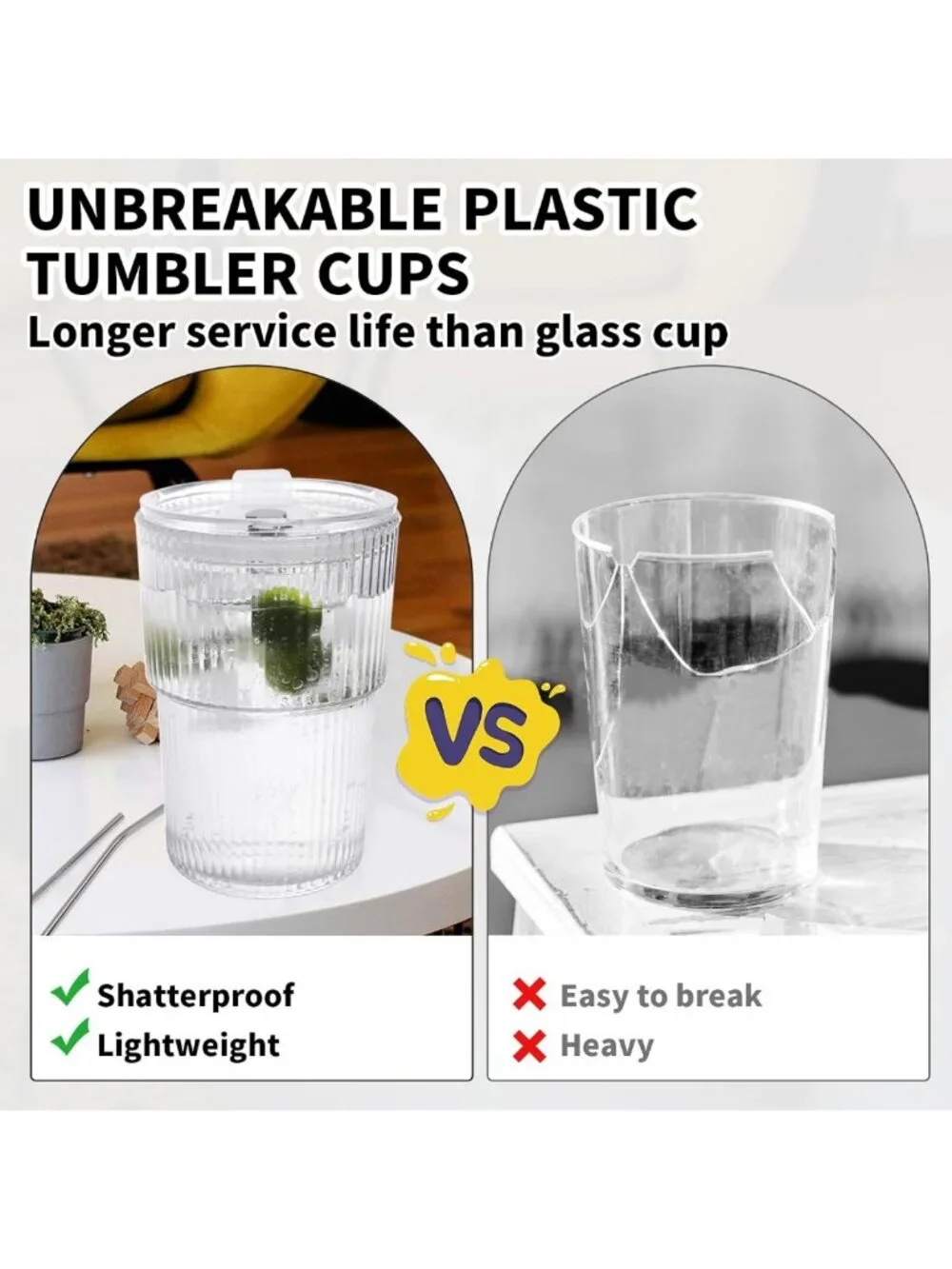 Reusable 16 oz Iced Coffee Cups with Lids & Straws - Unbreakable, BPA-Free